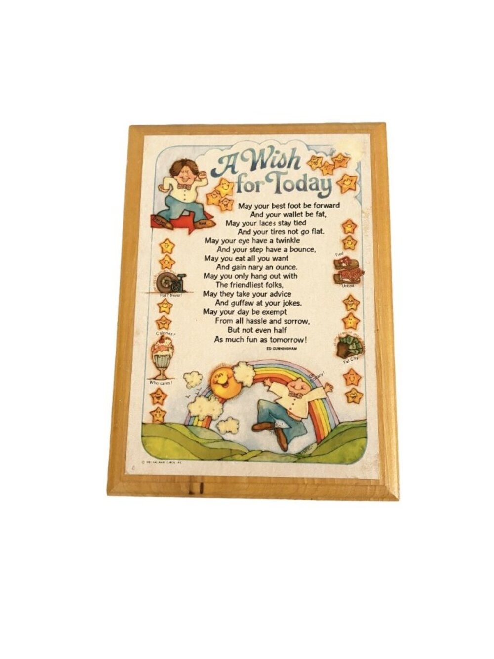 Vintage 80s Hallmark Wooden Wall Plaque Decor Rainbow A Wish For Today Poem